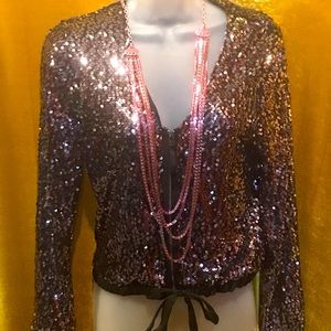 Gap pink/black Sequined pull tie waist full zip jacket